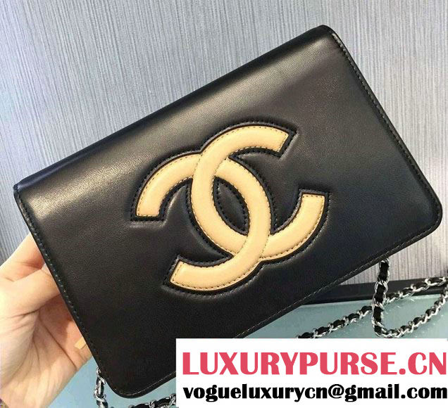 Chanel Bicolor CC Signature Quilting Wallet On Chain WOC Bag Black/Apricot 2016