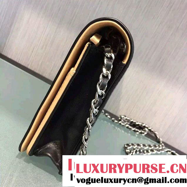 Chanel Bicolor CC Signature Quilting Wallet On Chain WOC Bag Black/Apricot 2016