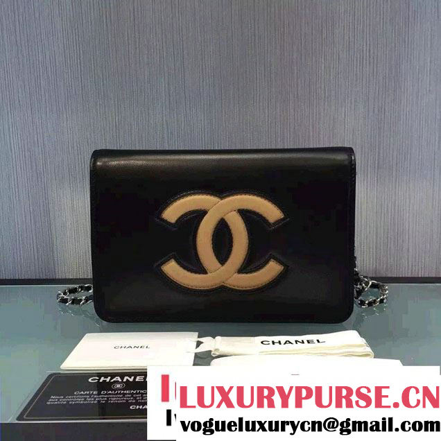 Chanel Bicolor CC Signature Quilting Wallet On Chain WOC Bag Black/Apricot 2016