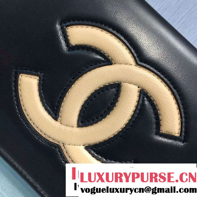 Chanel Bicolor CC Signature Quilting Wallet On Chain WOC Bag Black/Apricot 2016