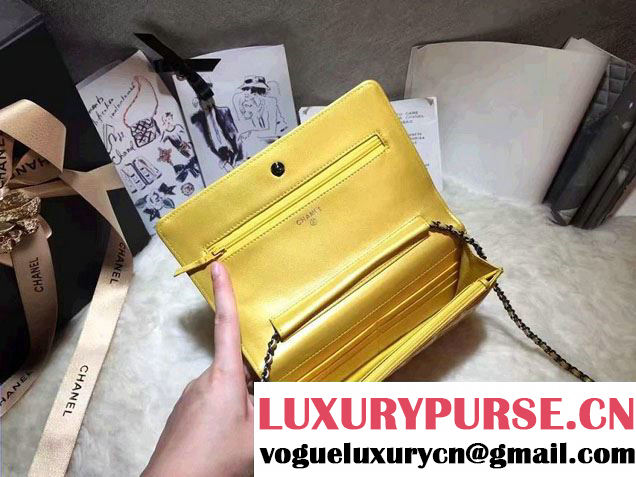 Chanel Boy Patent Calfskin Wallet On Chain WOC Bag Yellow 2016
