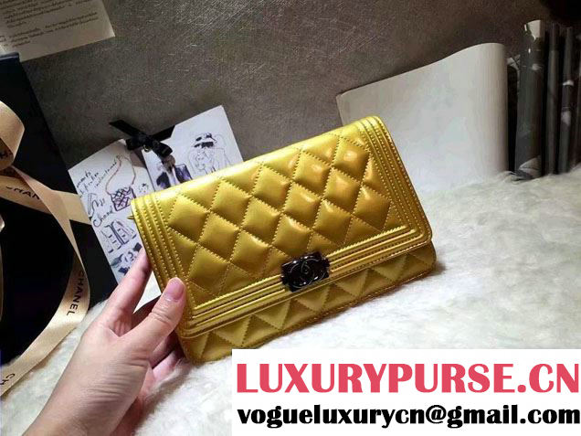 Chanel Boy Patent Calfskin Wallet On Chain WOC Bag Yellow 2016