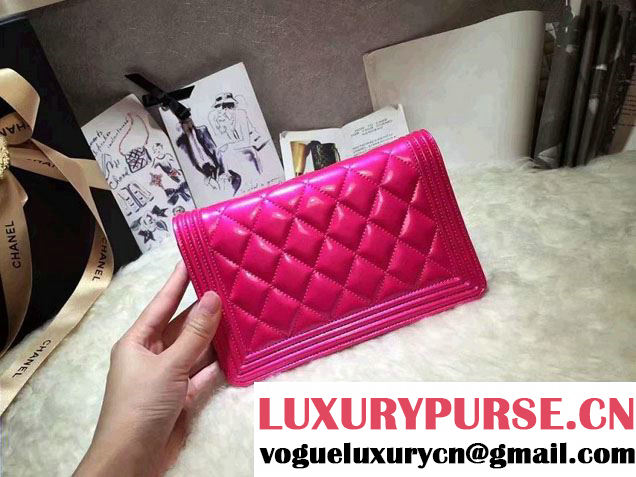 Chanel Boy Patent Calfskin Wallet On Chain WOC Bag Fushia 2016