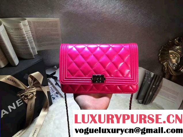 Chanel Boy Patent Calfskin Wallet On Chain WOC Bag Fushia 2016