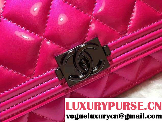 Chanel Boy Patent Calfskin Wallet On Chain WOC Bag Fushia 2016