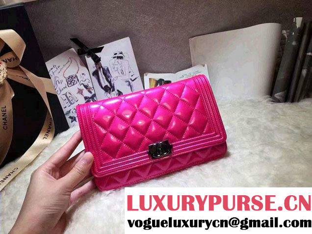 Chanel Boy Patent Calfskin Wallet On Chain WOC Bag Fushia 2016