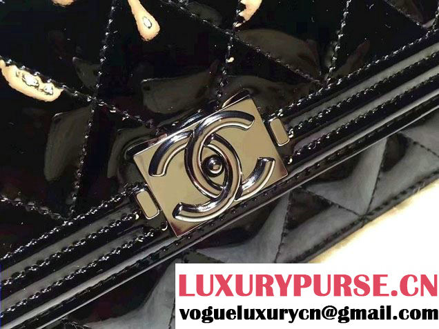 Chanel Boy Patent Calfskin Wallet On Chain WOC Bag Black 2016