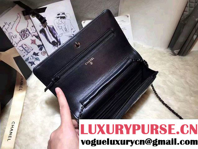 Chanel Boy Patent Calfskin Wallet On Chain WOC Bag Black 2016