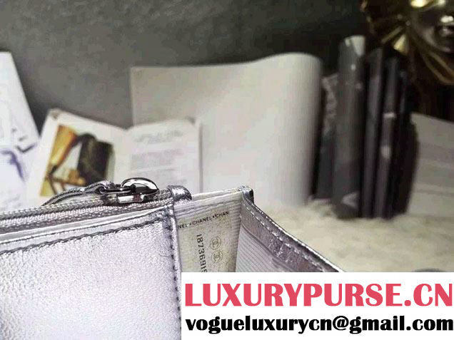 Chanel Sheepskin Wallet On Chain WOC Bag Silver with Silver Hardware