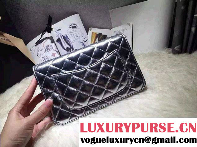 Chanel Sheepskin Wallet On Chain WOC Bag Silver with Silver Hardware
