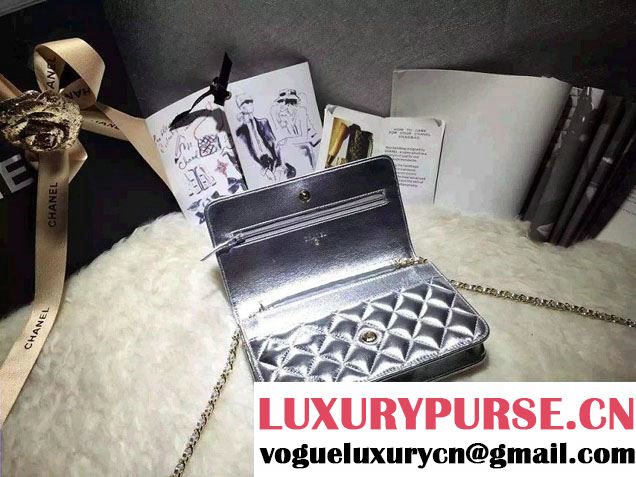 Chanel Sheepskin Wallet On Chain WOC Bag Silver with Gold Hardware