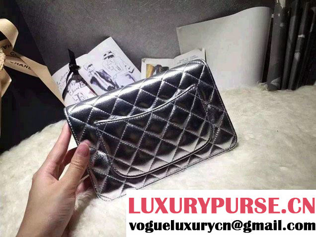 Chanel Sheepskin Wallet On Chain WOC Bag Silver with Gold Hardware