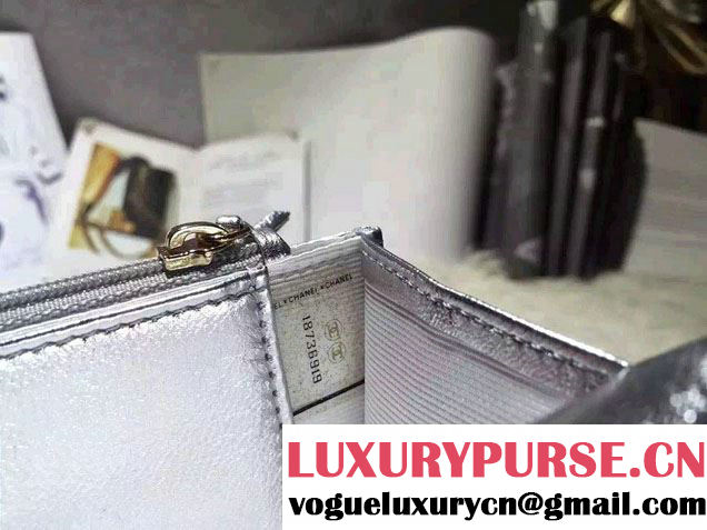Chanel Sheepskin Wallet On Chain WOC Bag Silver with Gold Hardware