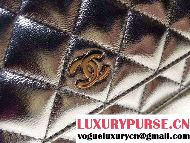 Chanel Sheepskin Wallet On Chain WOC Bag Silver with Gold Hardware