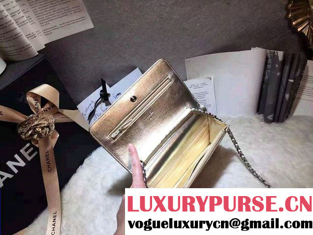 Chanel Sheepskin Wallet On Chain WOC Bag Gold with Silver Hardware