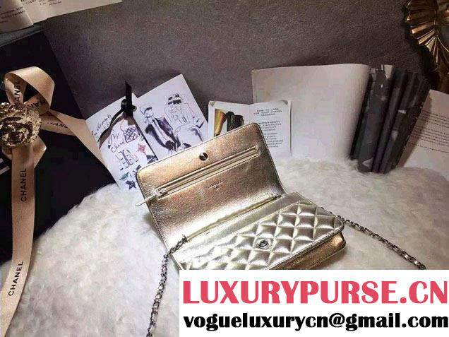 Chanel Sheepskin Wallet On Chain WOC Bag Gold with Silver Hardware