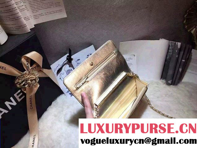 Chanel Sheepskin Wallet On Chain WOC Bag Gold with Gold Hardware