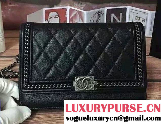 Chanel Calfskin Chain Boy Wallet On Chain WOC Bag A83222 Black 2016