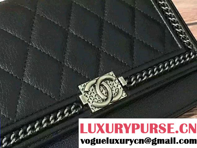 Chanel Calfskin Chain Boy Wallet On Chain WOC Bag A83222 Black 2016