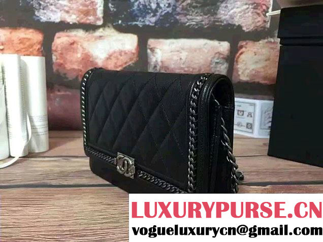 Chanel Calfskin Chain Boy Wallet On Chain WOC Bag A83222 Black 2016