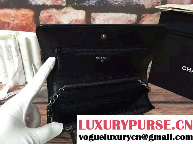 Chanel Calfskin Chain Boy Wallet On Chain WOC Bag A83222 Black 2016