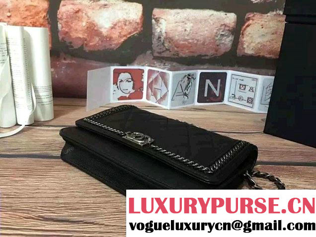 Chanel Calfskin Chain Boy Wallet On Chain WOC Bag A83222 Black 2016