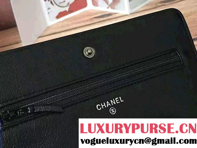 Chanel Calfskin Chain Boy Wallet On Chain WOC Bag A83222 Black 2016