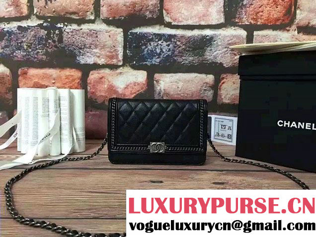 Chanel Calfskin Chain Boy Wallet On Chain WOC Bag A83222 Black 2016