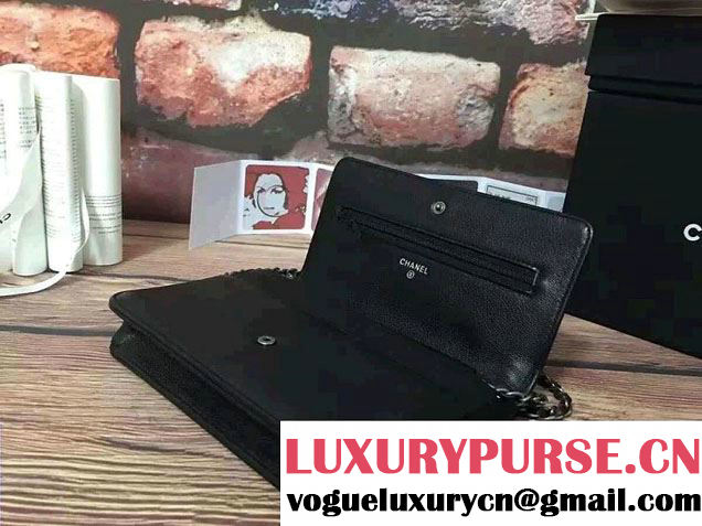 Chanel Calfskin Chain Boy Wallet On Chain WOC Bag A83222 Black 2016