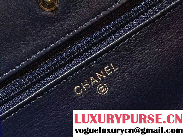 Chanel Calfskin Chain Boy Wallet On Chain WOC Bag A83222 Blue 2016