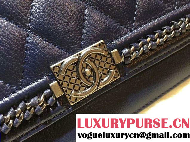 Chanel Calfskin Chain Boy Wallet On Chain WOC Bag A83222 Blue 2016