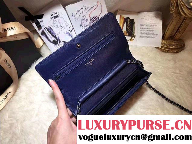 Chanel Calfskin Chain Boy Wallet On Chain WOC Bag A83222 Blue 2016