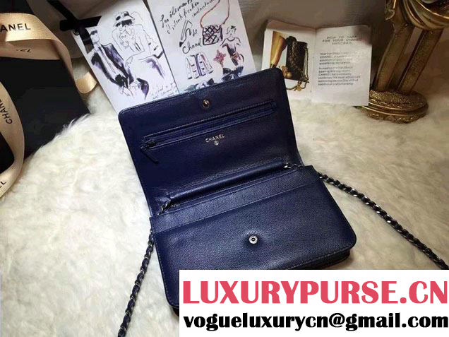 Chanel Calfskin Chain Boy Wallet On Chain WOC Bag A83222 Blue 2016