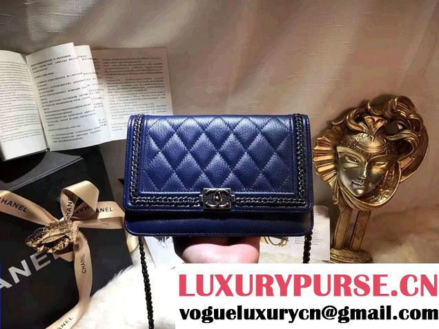 Chanel Calfskin Chain Boy Wallet On Chain WOC Bag A83222 Blue 2016