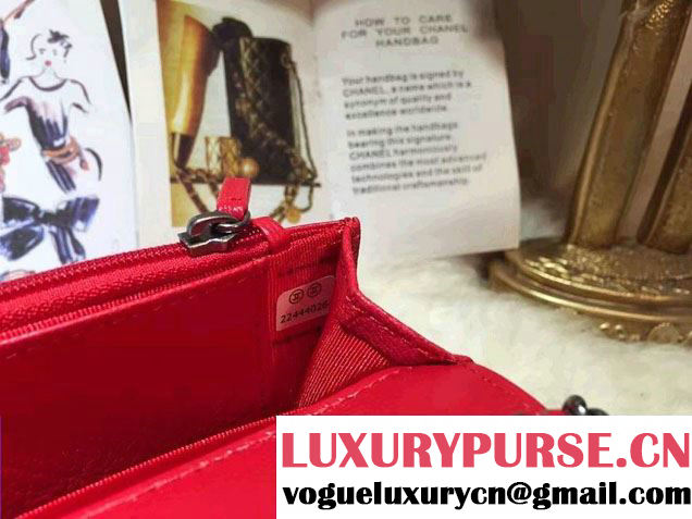 Chanel Calfskin Chain Boy Wallet On Chain WOC Bag A83222 Red 2016