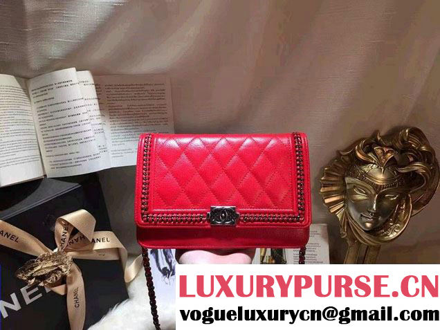 Chanel Calfskin Chain Boy Wallet On Chain WOC Bag A83222 Red 2016