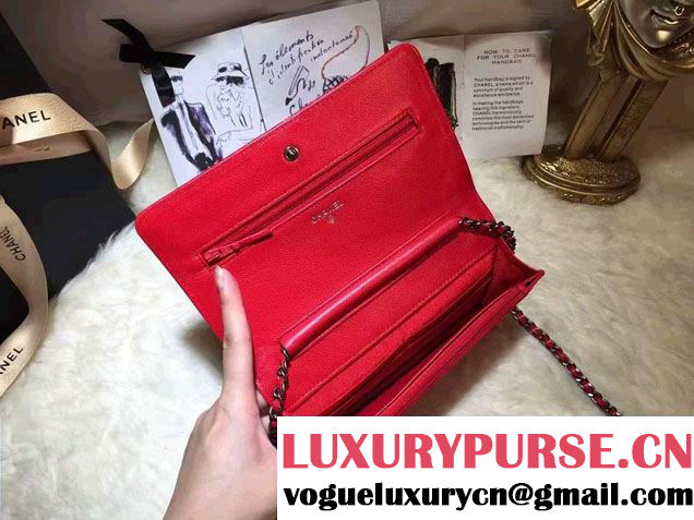 Chanel Calfskin Chain Boy Wallet On Chain WOC Bag A83222 Red 2016