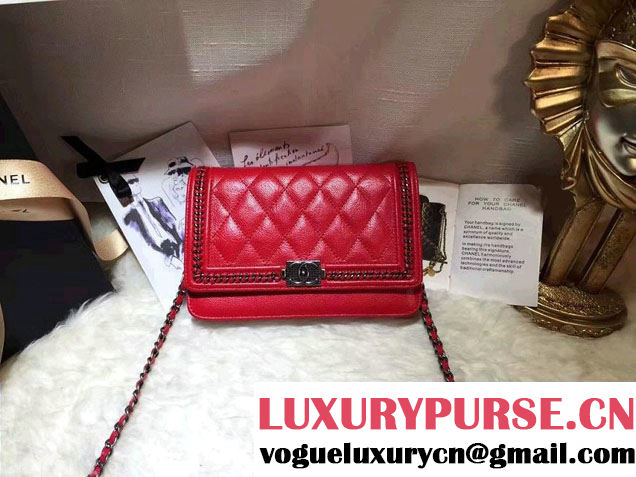 Chanel Calfskin Chain Boy Wallet On Chain WOC Bag A83222 Red 2016