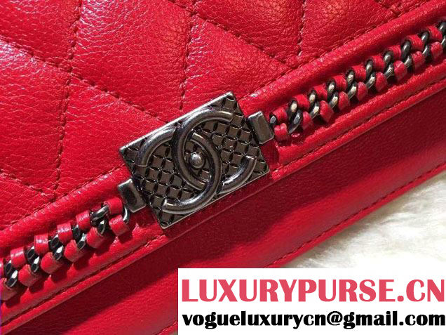 Chanel Calfskin Chain Boy Wallet On Chain WOC Bag A83222 Red 2016