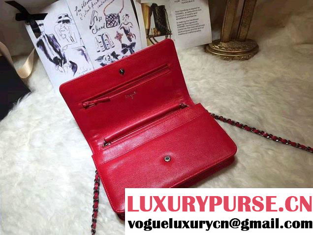 Chanel Calfskin Chain Boy Wallet On Chain WOC Bag A83222 Red 2016