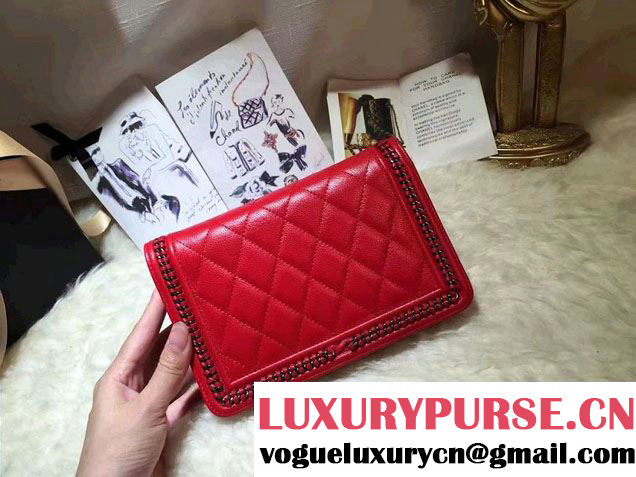 Chanel Calfskin Chain Boy Wallet On Chain WOC Bag A83222 Red 2016