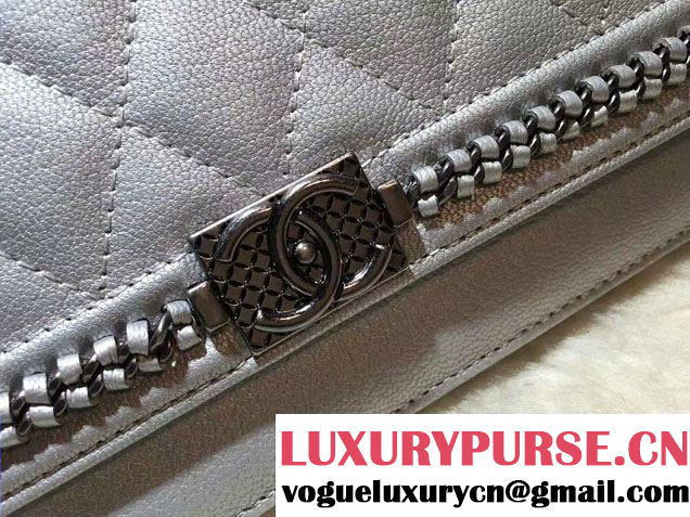Chanel Calfskin Chain Boy Wallet On Chain WOC Bag A83222 Silver 2016