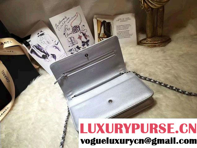 Chanel Calfskin Chain Boy Wallet On Chain WOC Bag A83222 Silver 2016