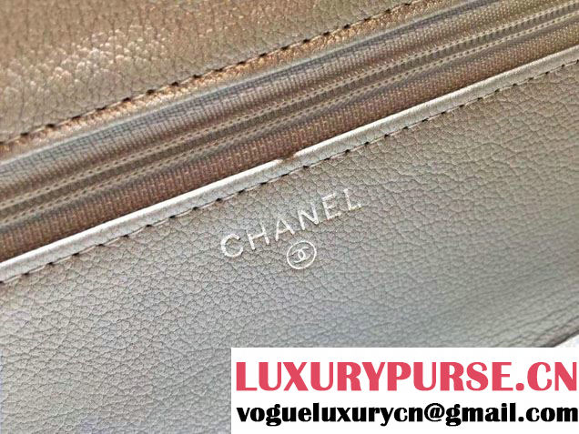 Chanel Calfskin Chain Boy Wallet On Chain WOC Bag A83222 Silver 2016