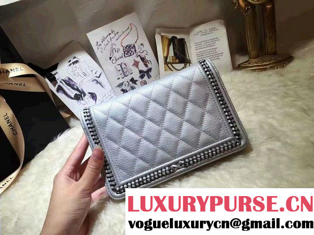 Chanel Calfskin Chain Boy Wallet On Chain WOC Bag A83222 Silver 2016