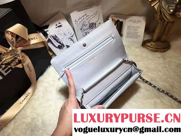 Chanel Calfskin Chain Boy Wallet On Chain WOC Bag A83222 Silver 2016