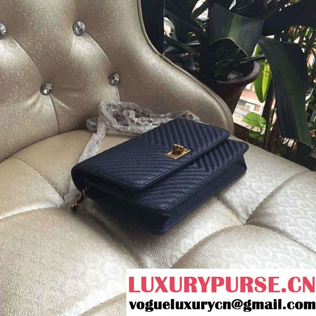 Chanel Grained Chevron Reissue Wallet On Chain WOC Bag A80834 Royal Blue/Gold 2016