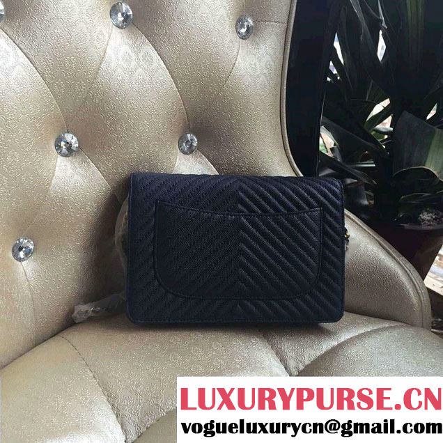 Chanel Grained Chevron Reissue Wallet On Chain WOC Bag A80834 Royal Blue/Gold 2016