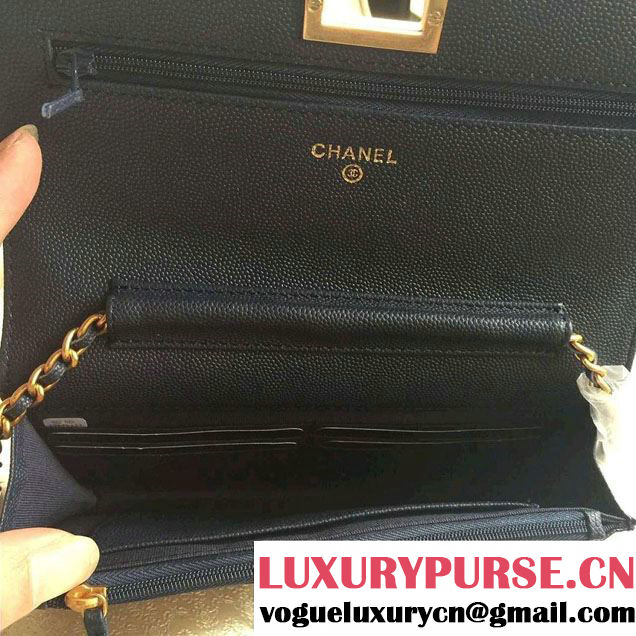 Chanel Grained Chevron Reissue Wallet On Chain WOC Bag A80834 Royal Blue/Gold 2016