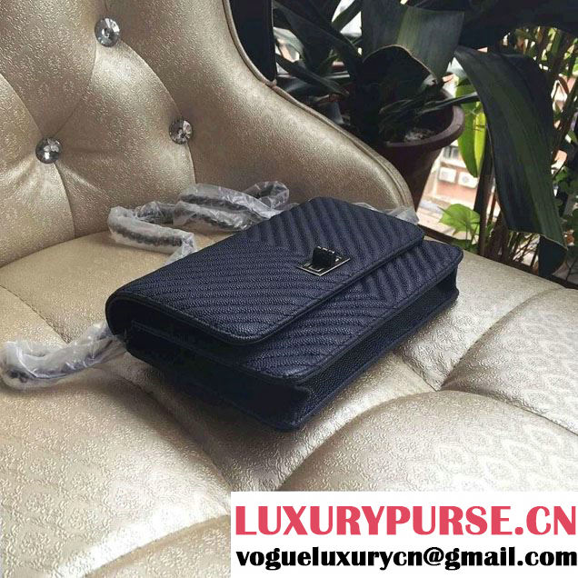 Chanel Grained Chevron Reissue Wallet On Chain WOC Bag A80834 Royal Blue/Silver 2016